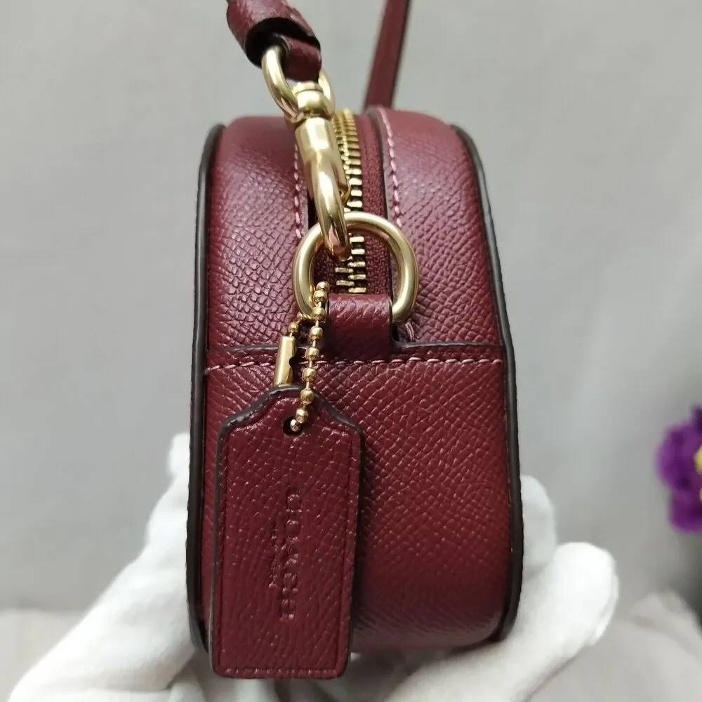 Coach Mini Serena Wine Red Crossgrain Leather Zipper Closure Crossbody Bag
